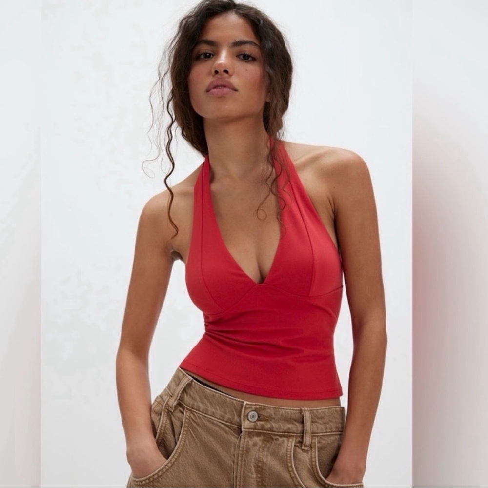 Free People Red Halter V-Neck Camisole